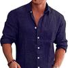 Men's Loose Large Size Solid Colour Shirt Linen Lapel Long-sleeved Casual Shirt Men's Tops