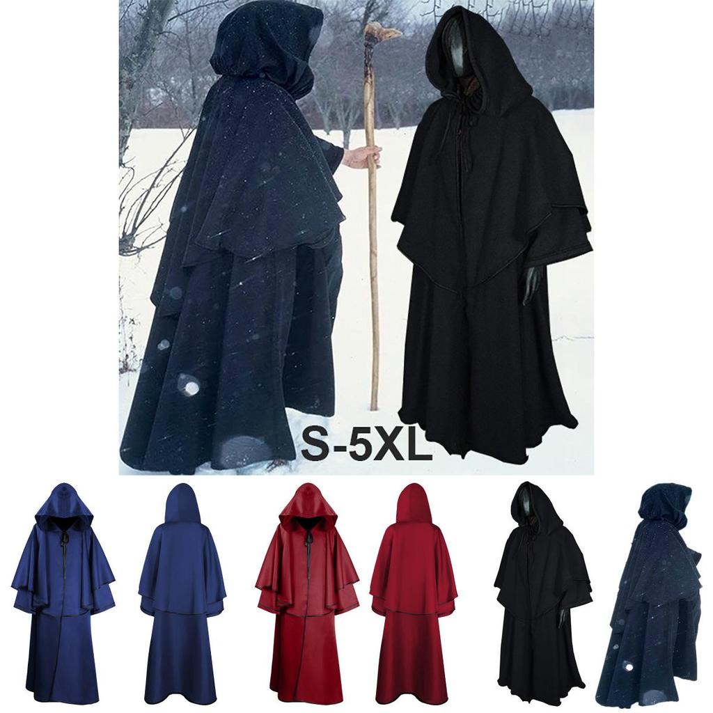 Medieval Wizard Hooded Robe Cloak With Polyester Material For Halloween Adult Role Playing