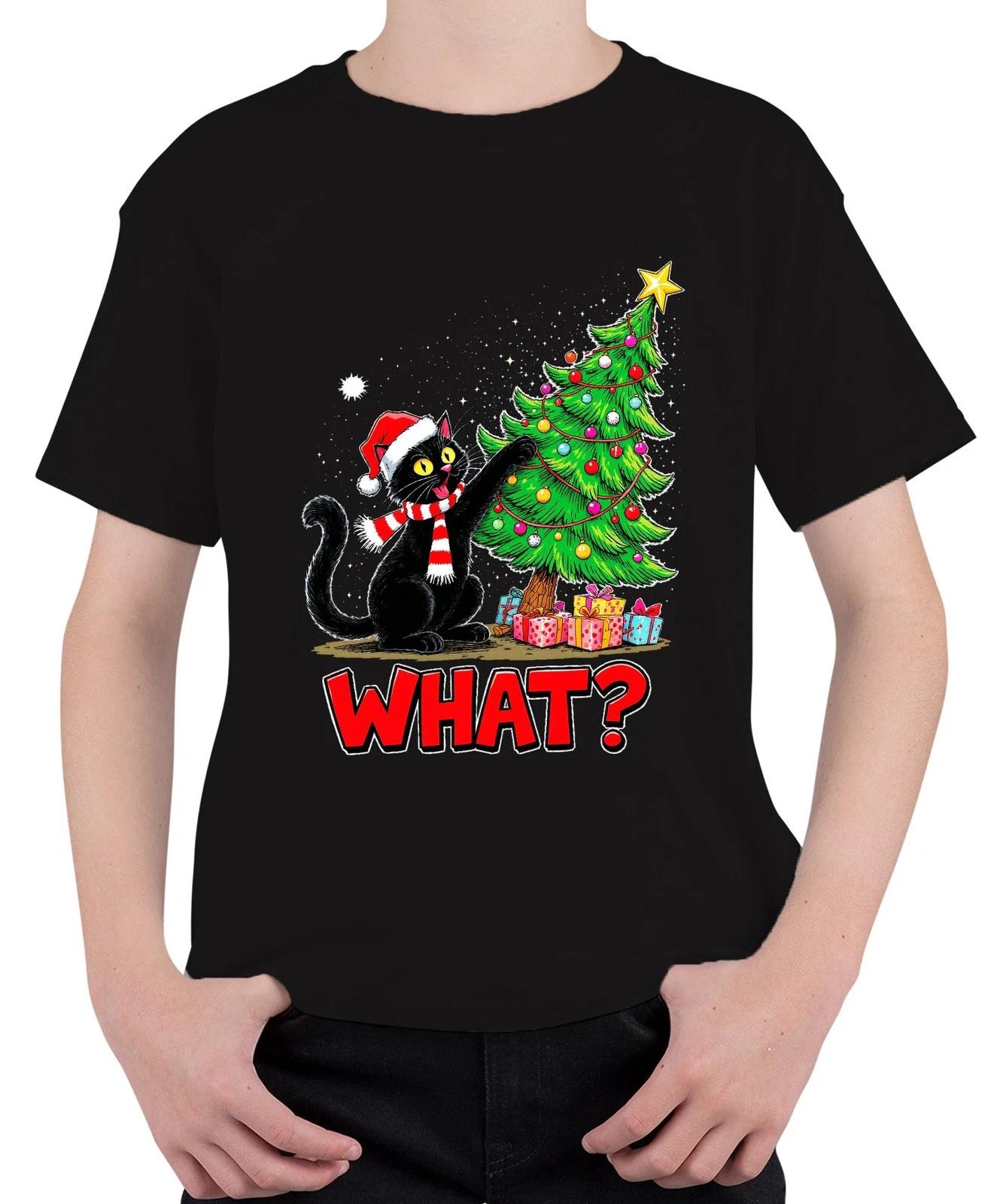 WHAT? schwarze Katze Weihnachten lustig Weihnachtsbaum Geschenke Unisex Kinder T XXXXL