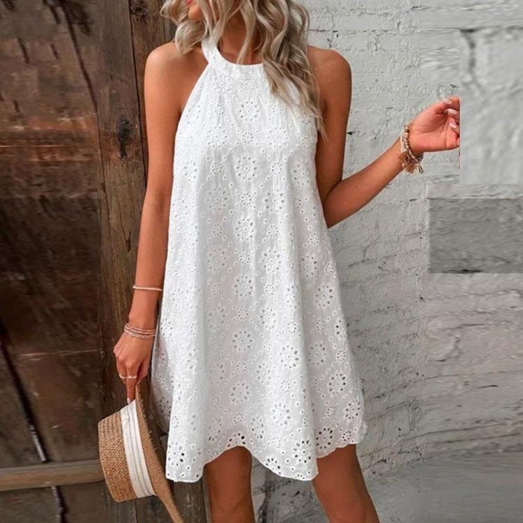 Summer Women Casual Sleeveless Mini Dress Loose O Neck Tank Beach Party Holiday Fashion Dress