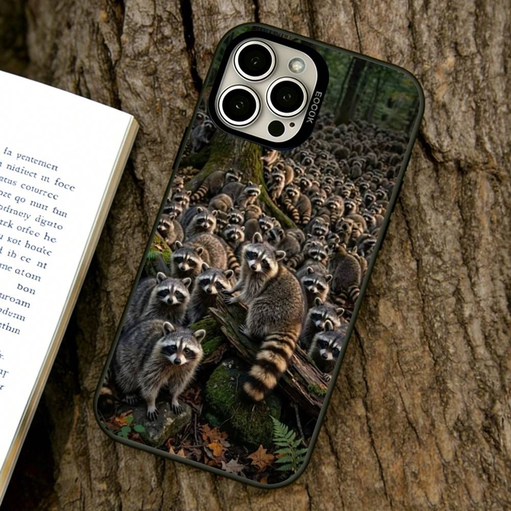 Cute Raccoon Phone Case For iPhone 17,16,15,14,13,12,11 Plus,Pro Max,XS,Colored Silver Plated Inside Cover