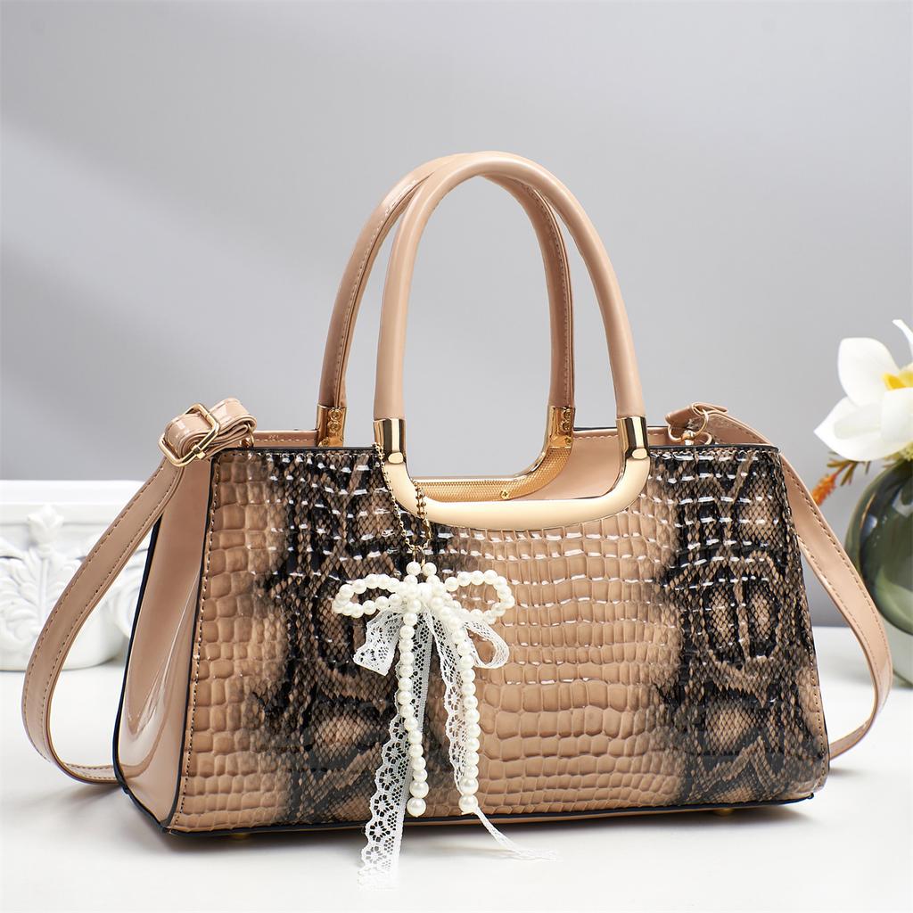 Women's New Arched Bead Pattern Top Handle Bag Versatile Crocodile Print Crossbody Purse