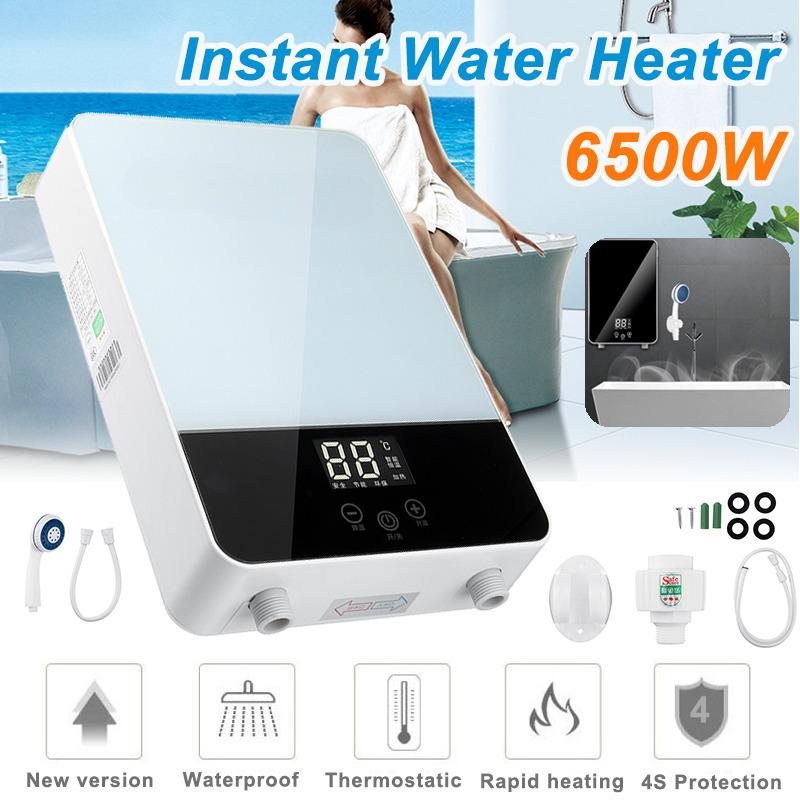 220V 6500W Instant Electric Tankless Water Heater Shower Hot Water Heater Thermostat Kitchen Bathroom LCD Display Pu Huo Da Yu 2KG