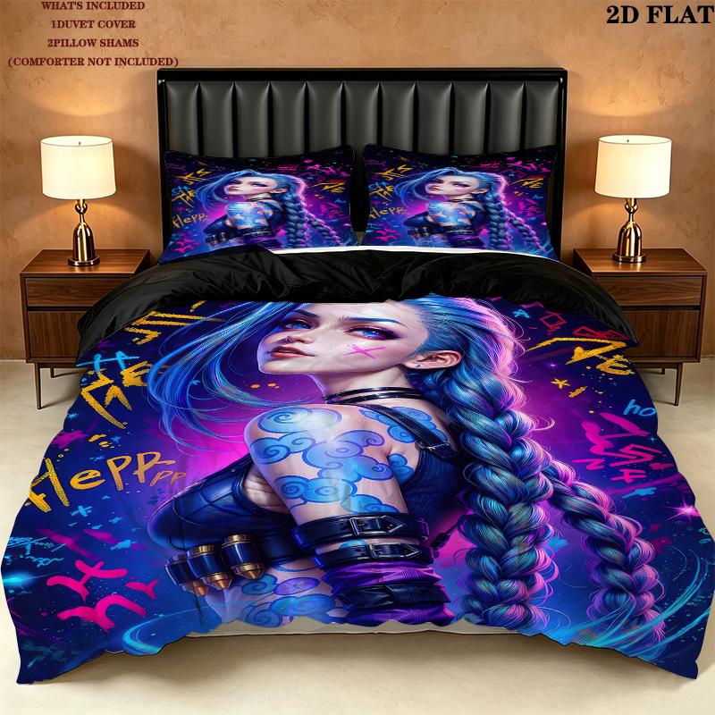 Jinx Pattern Bedding Quilt Set Quilt Cover Pillowcase Home Birthday Gift(1 * duvet cover + 2 * pillowcase, without core)