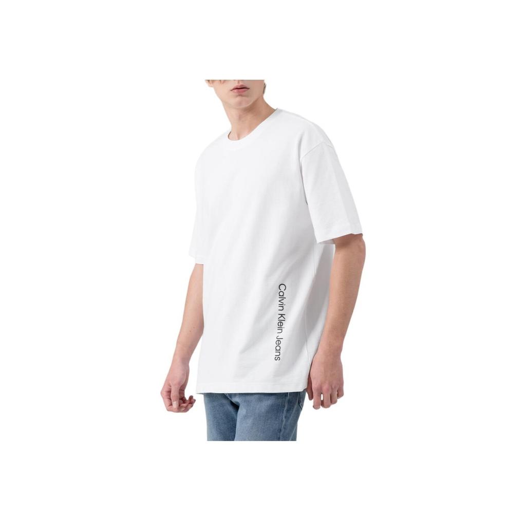 Calvin Klein Loose Jacquard Solid Color Short Sleeve T-Shirt Men Tops White J325191-YAF