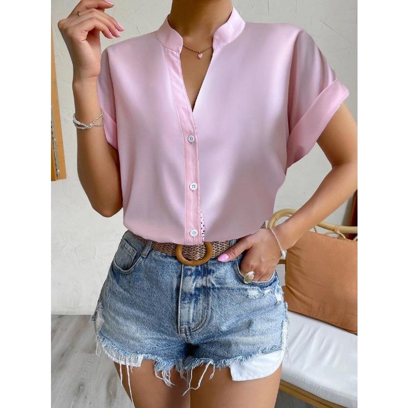 Sommerliches, schlichtes V-Ausschnitt-Damenshirt