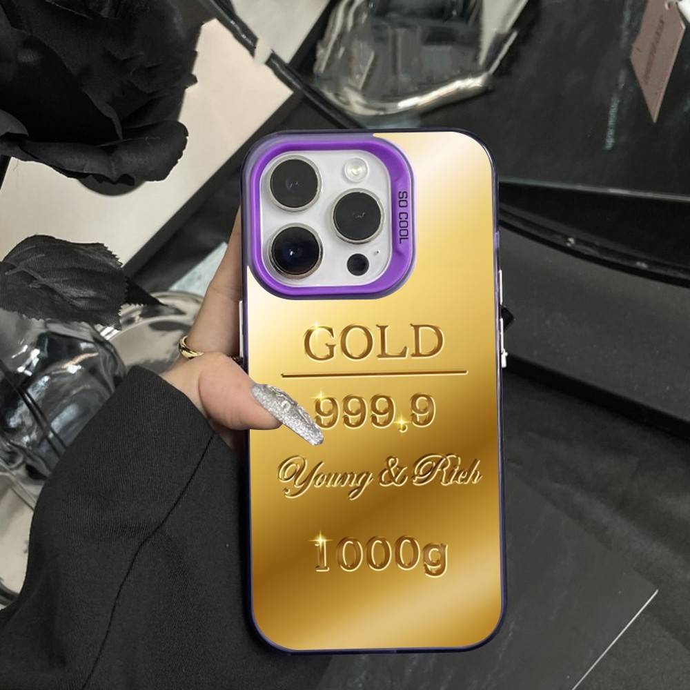 Cool Precious Gold Art Phone Case For iPhone 16,15,14,17,13,12,11,XS,Mini,Pro,SE,MAX Purple Matte Silicone Cover