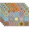 Set da 4 tovagliette con Stampa Classica di Piastrelle Marocchine, Decorative, in Tessuto Simil-Lino per Cucina e Sala da Pranzo, Tappetini da Tavola alla Moda per Decorazioni Festività