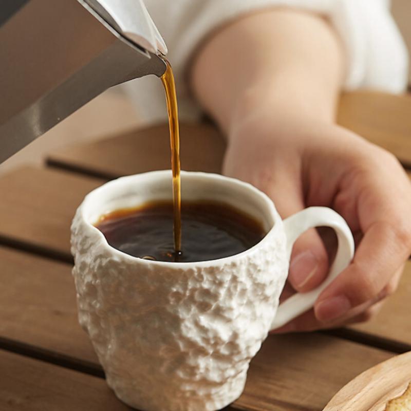 1 rock patterned milk cup, breakfast cup,ceramic ear hanging Italian espresso cup, creative English afternoon tea cup, water cup