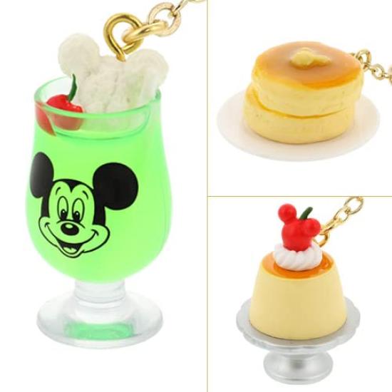 Retro Mickey Mouse Cafe Food Sample Style TDR Keychain, (Melon Soda, Pancakes, Pudding) Keychain,