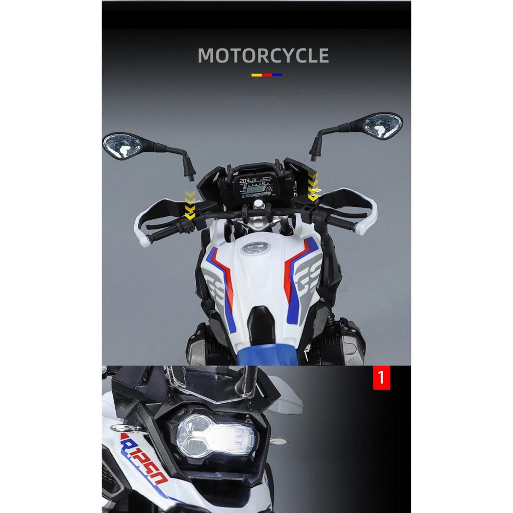 1/9 BMW R1250 GS ADV Alloy Racing Motorcycle Diecasts Street Sports Motorcycle Model Simulation with Light Collection Kids Toys Gift