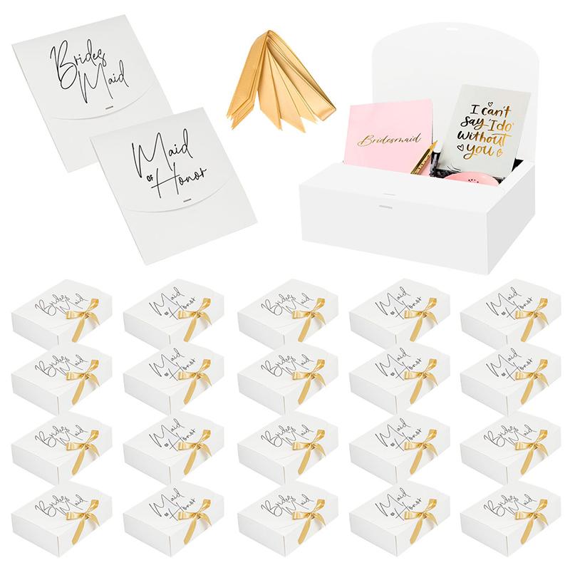 WTEMPO Wedding/Bachelorette Party/Bride Shower Gift Boxes Universal Packaging Boxes Ribbon Bow Bridesmaid Proposal Boxes DIY Foldable Paper Gift Boxes