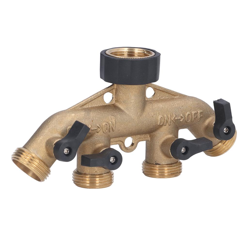 4 Way Hose Faucet Manifold Brass Connector Distributor for Garden Irrigation 34in Thread