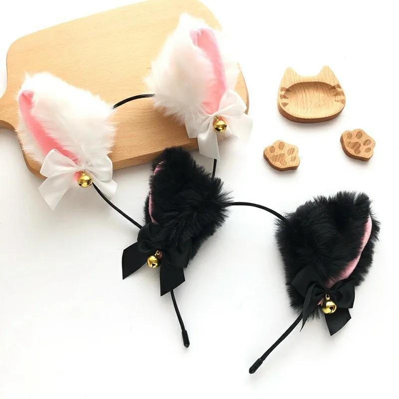 Animal Faux Fur Cat Ears Headbands with Bells Lovely Flexible Hair Accessory Halloween Cosplay Costume Party Dress Girls Women