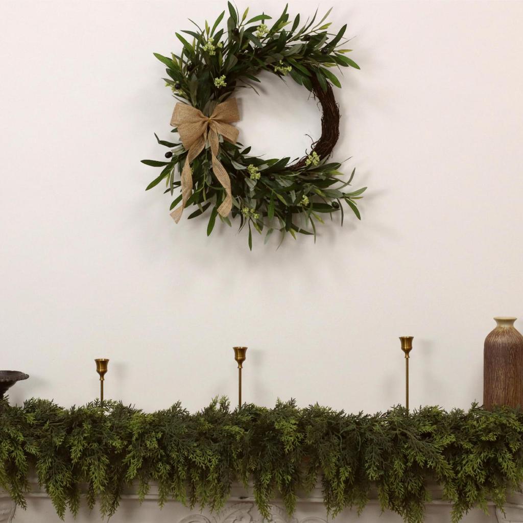 Artificial Olive Wreath 45cm Front Door Greenery Wreath with Olive Leaves Beans for Spring Home Decor
