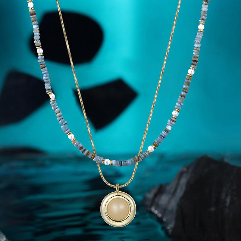 Summer Double-Layered Beaded Necklace for Women - Chic, Lightweight, and Luxurious Stone Clavicle Chain.