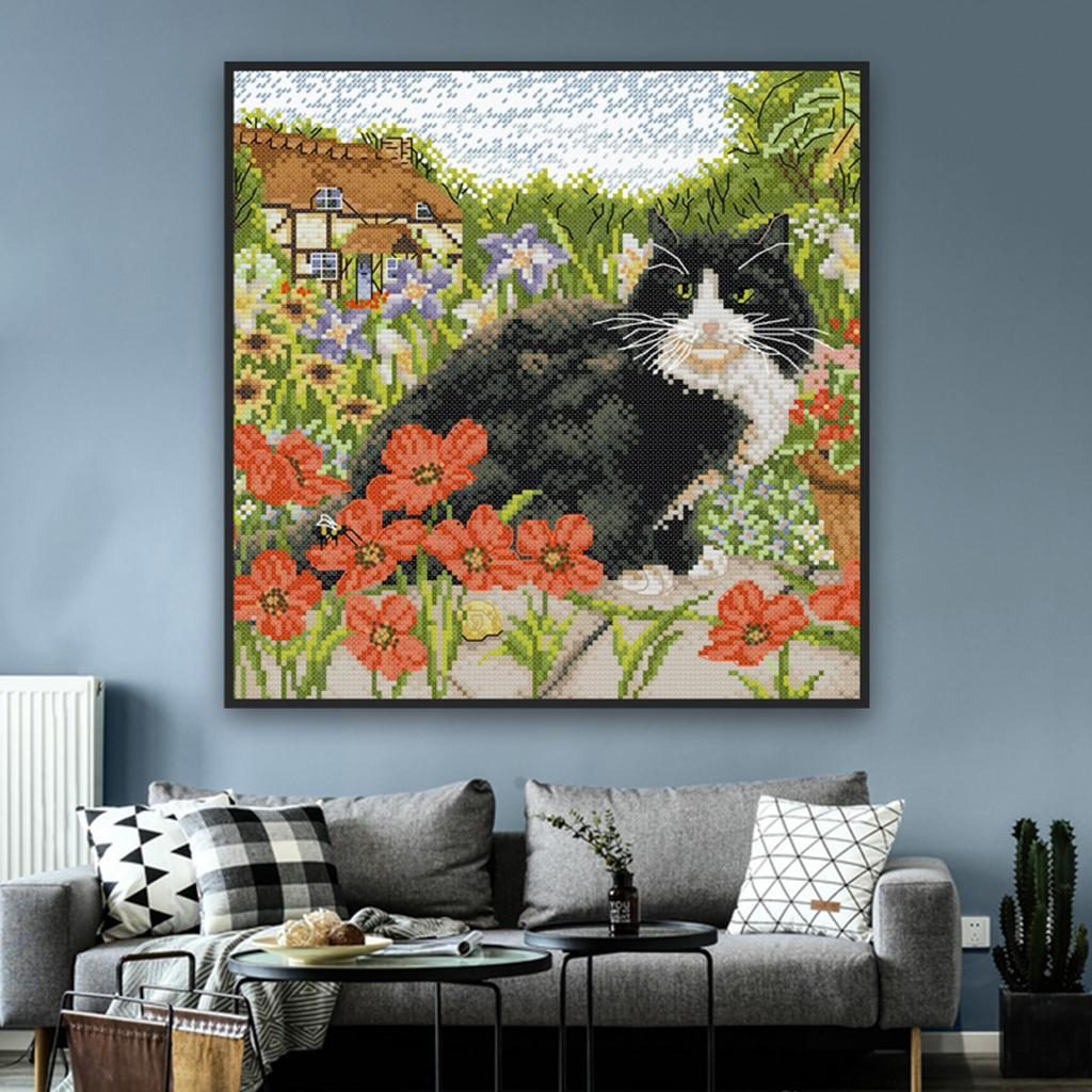 Beautiful Floral Cat Stamped stitch Needlework Ornament