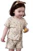 Baby Girls' Creamy Milk Cap Floral Summer Two-Piece Set: Short-Sleeve Top & Pants