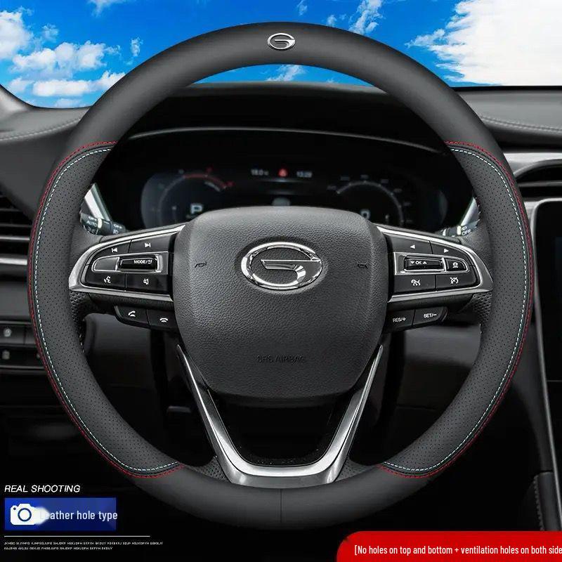 Genuine Leather Ultra-thin Breathable Anti-slip Steering Wheel Cover for All Seasons