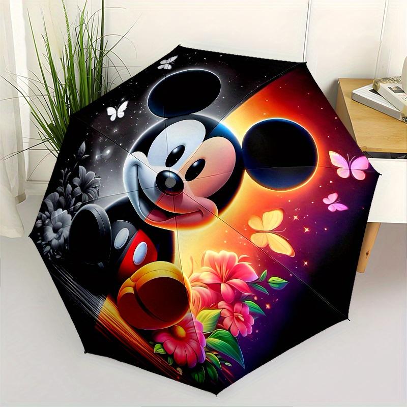 Disney Mickey Mouse,Butterfly,Flowers Manual Opening and Closing Umbrella, 8-Rib Reinforced Folding Design, Lightweight