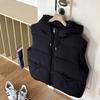 Womens Hooded Puffer Vest Short Warm Cotton-Padded Sleeveless Jacket Fall Winter Loose Fit
