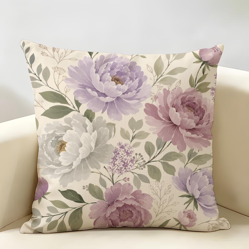 Morandi Ink Wash Painting Large Flowers Cushion Cover Durable Hypoallergenic Organic Linen Short Pillow Cover Washable