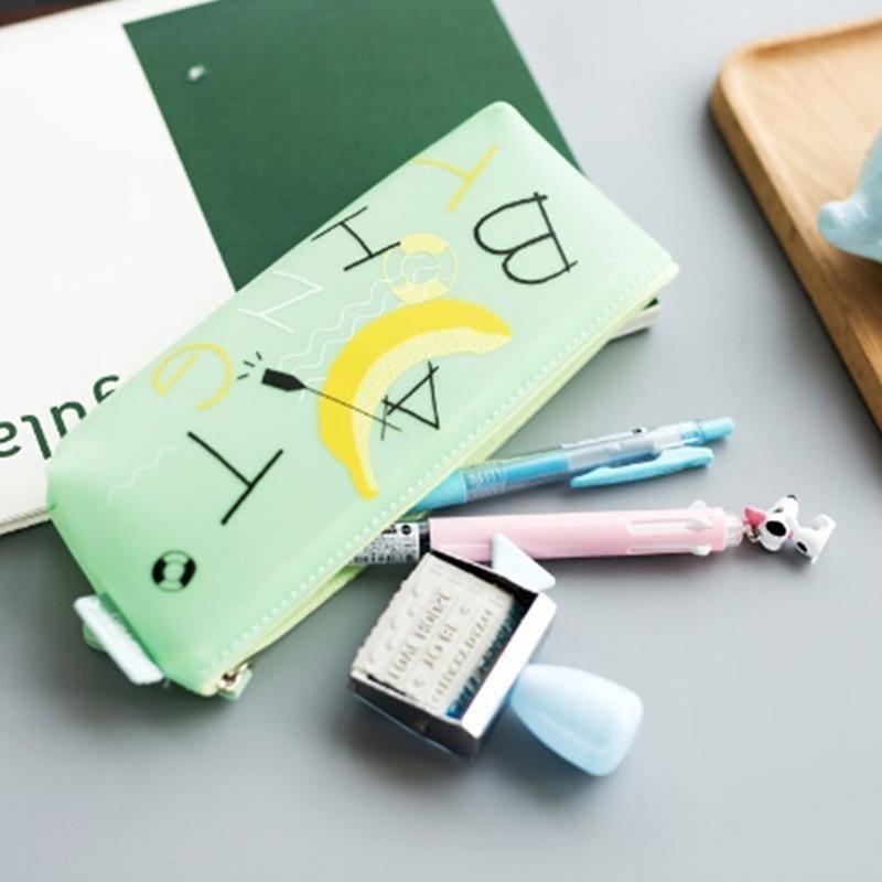 Fruit Style Cute School Pencil Case for Girls Novelty Leather Pencil Bag Kawaii Stationery Bags