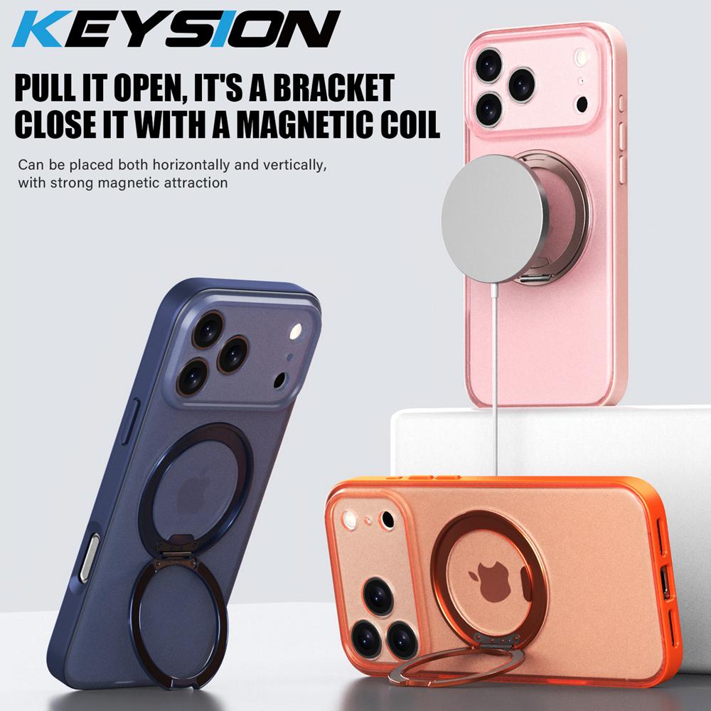 KEYSION 360° Rotating Magnetic Ring Stand Case for MagSafe for iPhone 17 Pro Max 17 Air Matte Transparent Shockproof Phone Cover