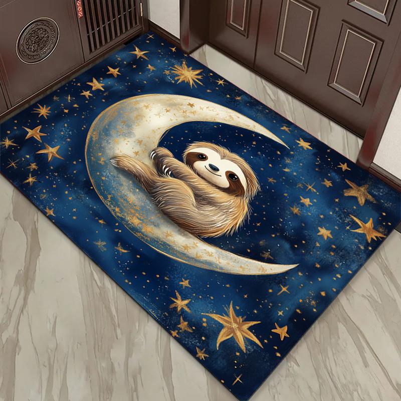 Cozy Sloth On Moon Rug - Perfect for Kids' Rooms and Play Areas | Soft Area Rugs with Celestial Theme Skid Resistant Carpet