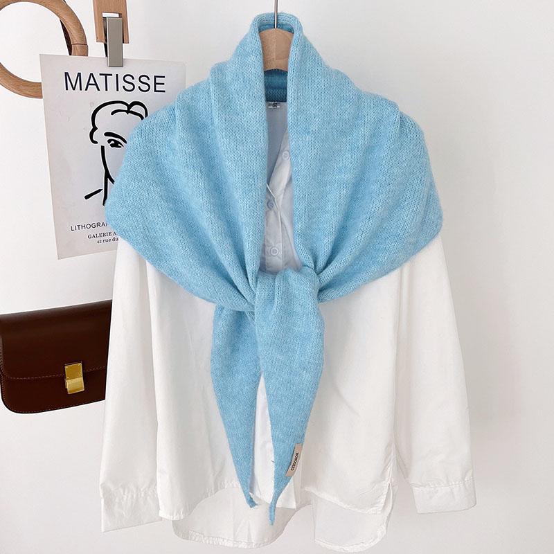 Women's Scarf Winter Big Size Wool Korean Style Knitted Triangle Scarf Women Winter Warm Headscarf Shawl Sold Color Neckerchief