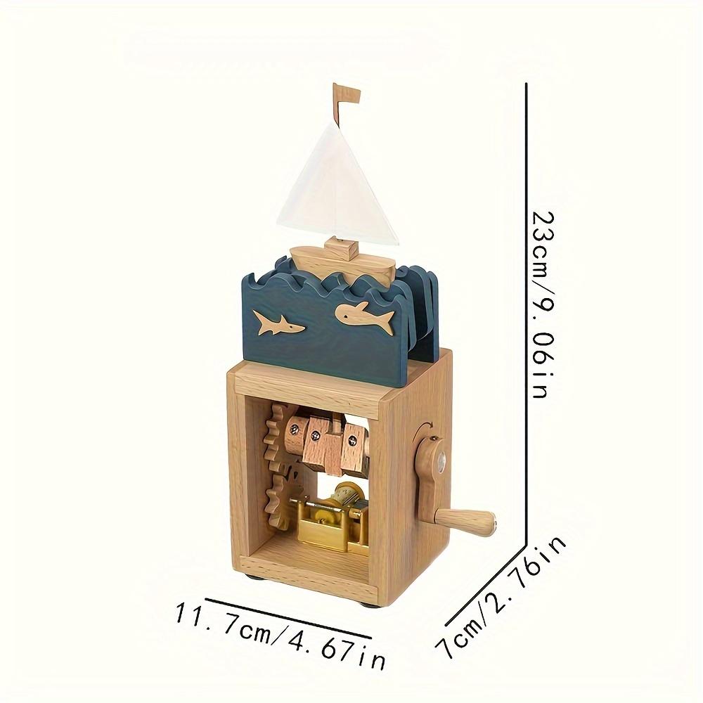 Mediterranean Style Wooden Music Box - Nautical Theme, Sailing Ship with Waves Design, Handcrafted Mechanical Music Box with Rotating Feature