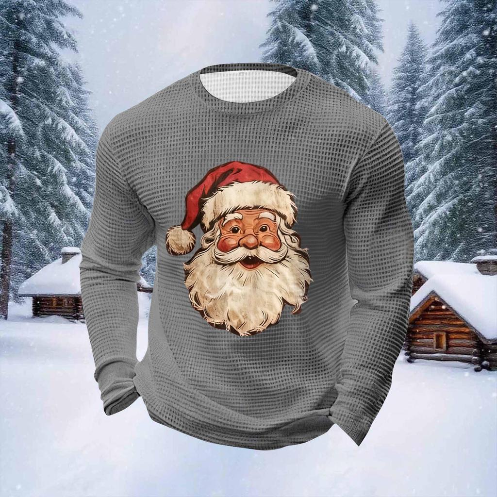 Pánské vánoční topy s kulatým výstřihem a dlouhým rukávem Pánské sportovní topy ve velkých velikostech s ležérním kulatým výstřihem