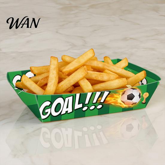 Party Table Organizer 12Pcs Paper Snack Box for French Fries Fried Chicken Popcorn Snacks, Football Foldable Tray Theme Food Containers, Oil-Proof