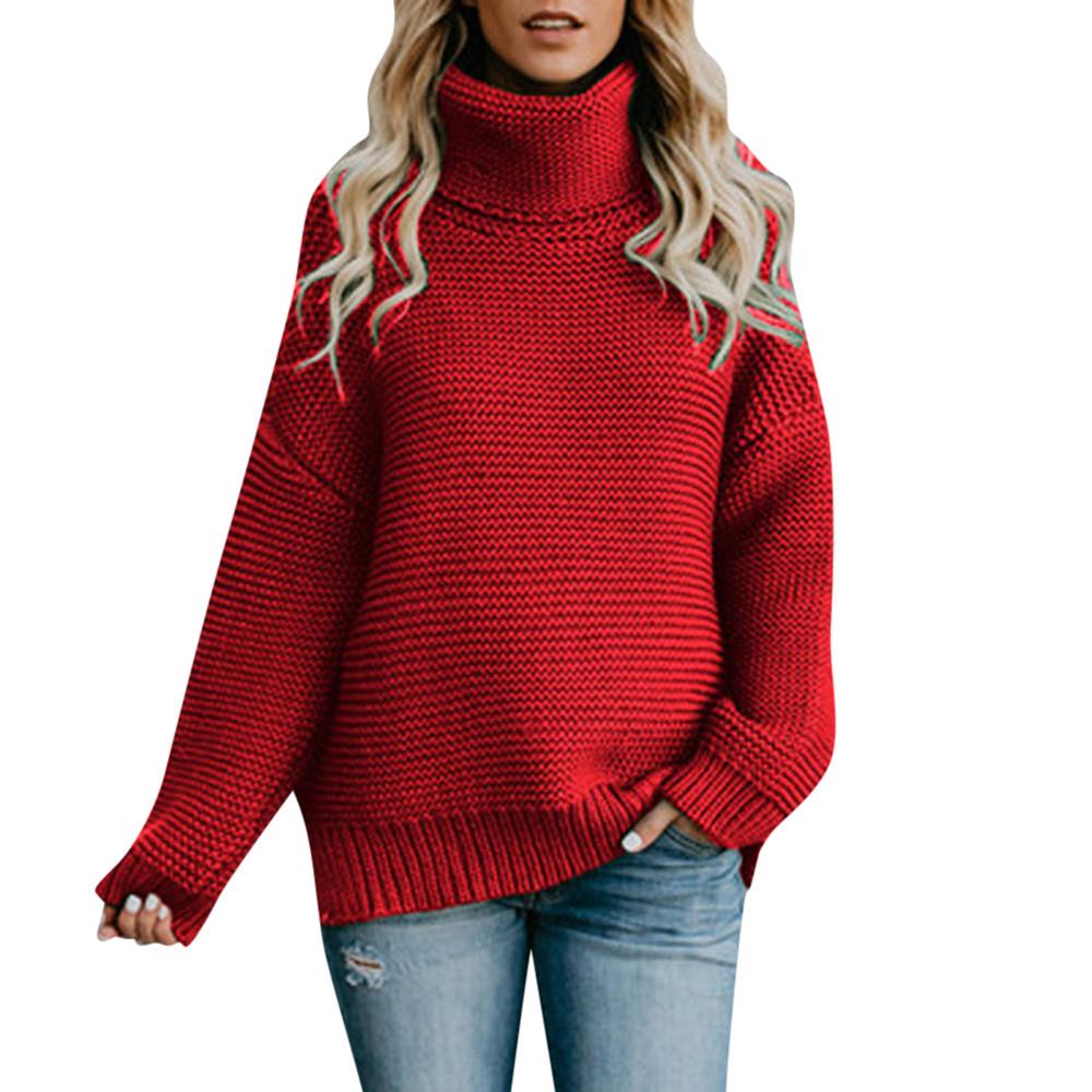 Women Long Sleeve Loose Turtleneck Knitted Sweater Jumper Pullover Top Blouse