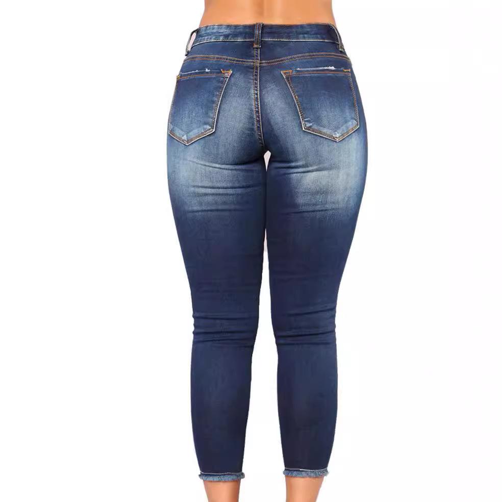 Denim Fabric Women's Long Pants Faux-denim Printed Tight-fit Trousers Suitable for All Seasons