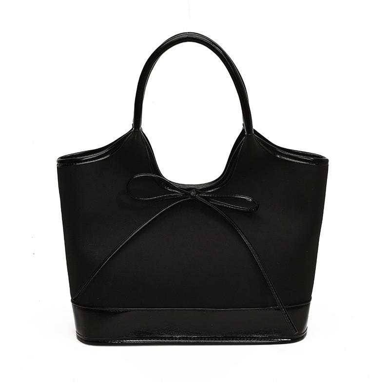 Elegant Color Block Bowknot Large Tote Bag Stylish Pu Shoulder Bag For Everyday Use