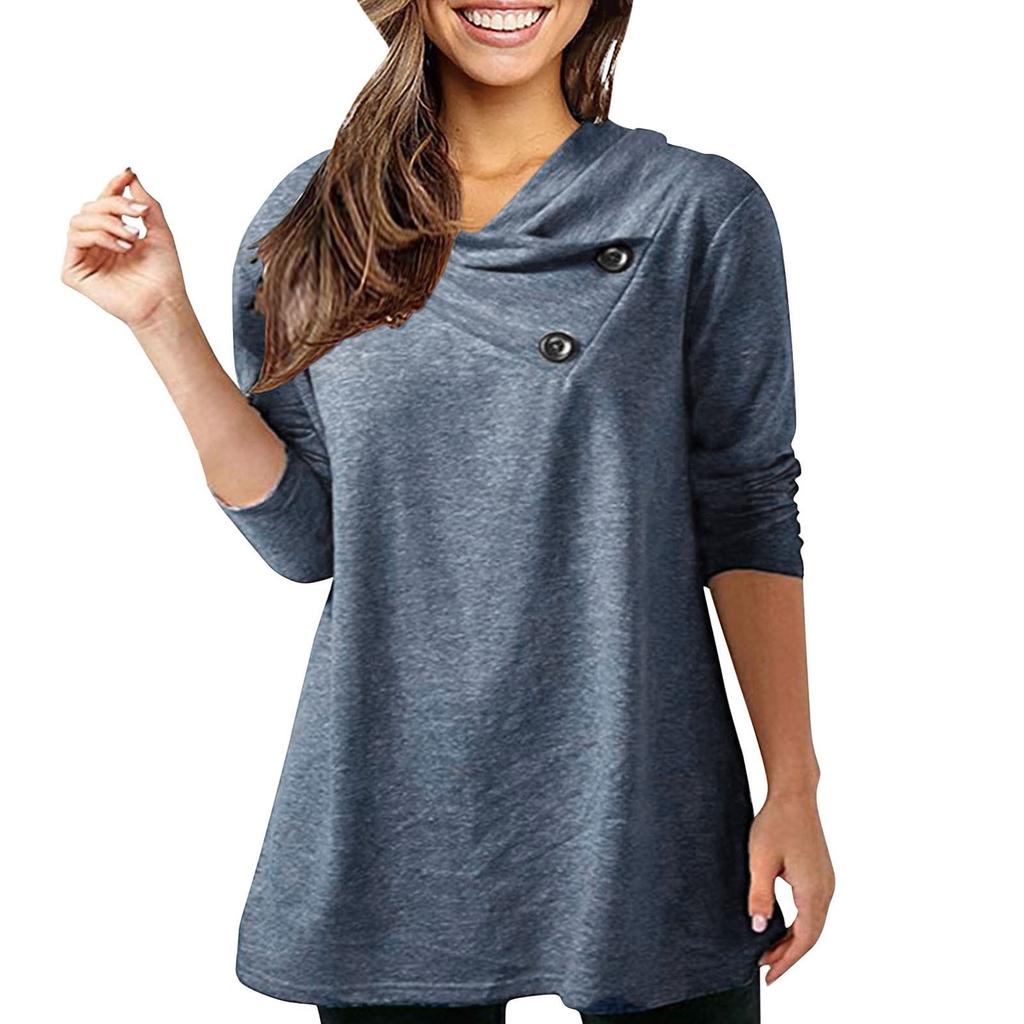Women Warm Button Long Sleeve Sweater Pullover Blouse Shirts Sweatshirt