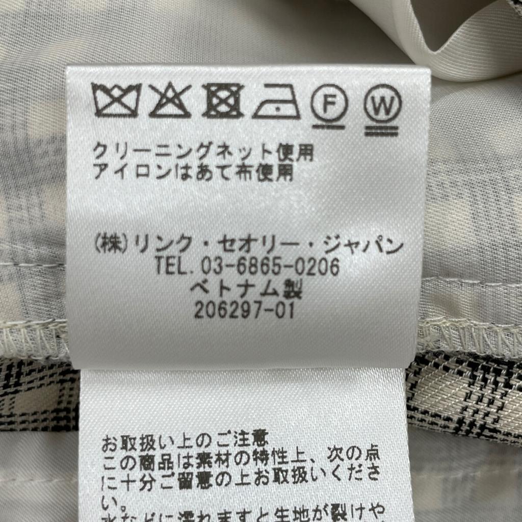 Theory 25Stainless Steel 01-5106411 Cream Linen X Rayon Linear Check Straight Trousers Bottoms 6 Ivory Black CheckUsed