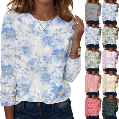 Chemises à manches longues pour femmes, t-shirts graphiques imprimés mignons, chemisiers décontractés, grande taille, hauts basiques, pull