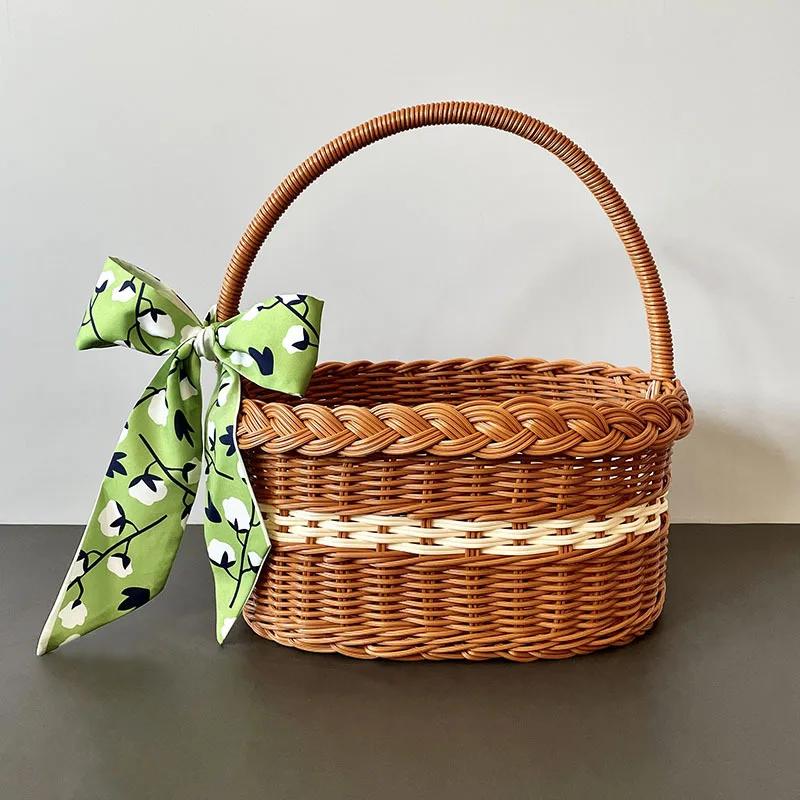 Large Shopping Baskets Fruit Vegetable Storage Basket with Handle Laundry Clothes Baskets Rattan Basket
