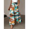 Women's Mid Waist Digital Printed Pocket Design Loose Wide Leg Casual Long Pants