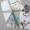 TERMEZY Satin Sleepwear Women Sexy Backless Nightdress Lace Patchwork Bifurcated Lace Up Pajama With Panty V Neck Sling Night Homewear