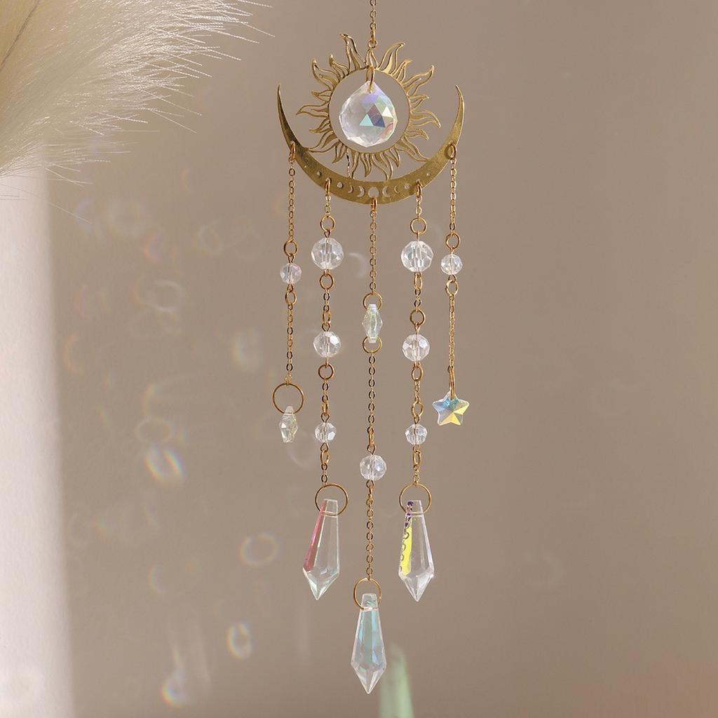 New Gold Flame Moon Crystal Pendant Sunlight Catcher Outdoor Garden AB Colorful Hanging Decorations Hanging Ornaments