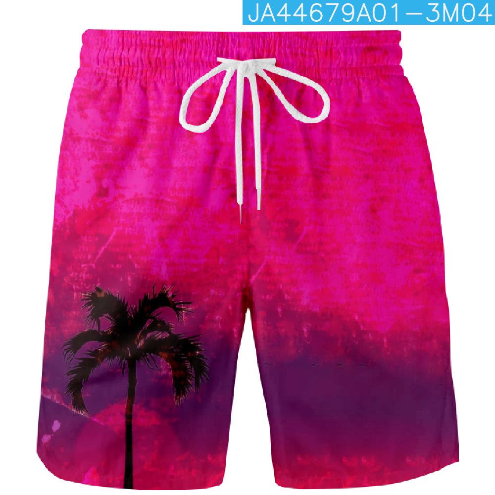 European And American Multi-Color Coconut Tree Hawaiian Men S Casual Shorts Beach Pants XXS