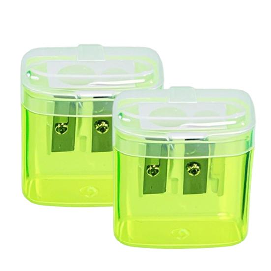 2Pcs Dual-Hole Pencil Sharpener with Lid Colored Manual Pencil Sharpener Cute Portable Students Pencil Sharpener for School Office