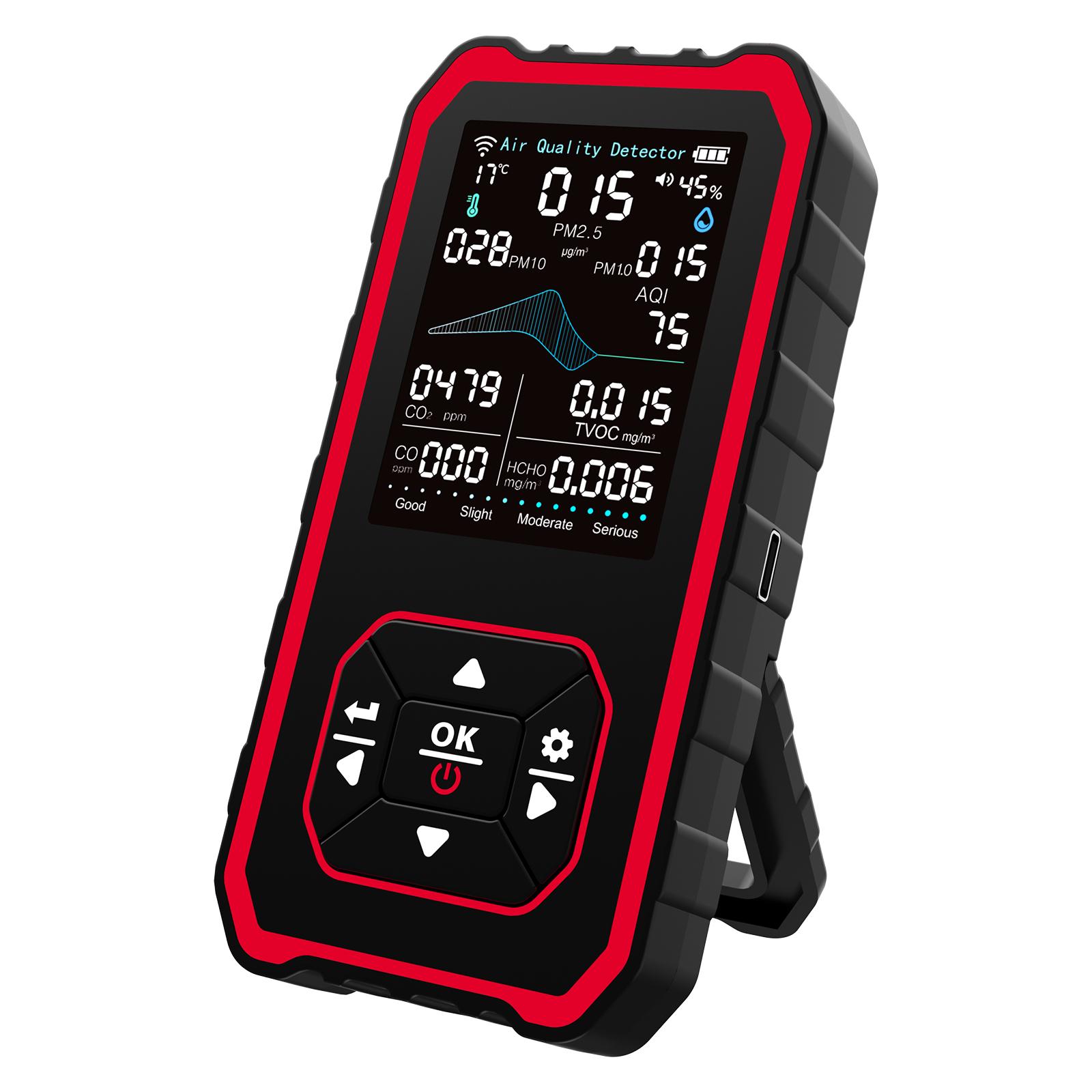 

Air Quality Tester for CO2 TVOC HCHO Temp Large Color Screen Carbon Dioxide Detector Meter 15H Runtime for Home Cars Plants Pets чорний