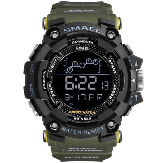 SMAEL Men Outdoor Sports Waterproof Luminous Round Dial Electronic Wrist Watch армия зеленый