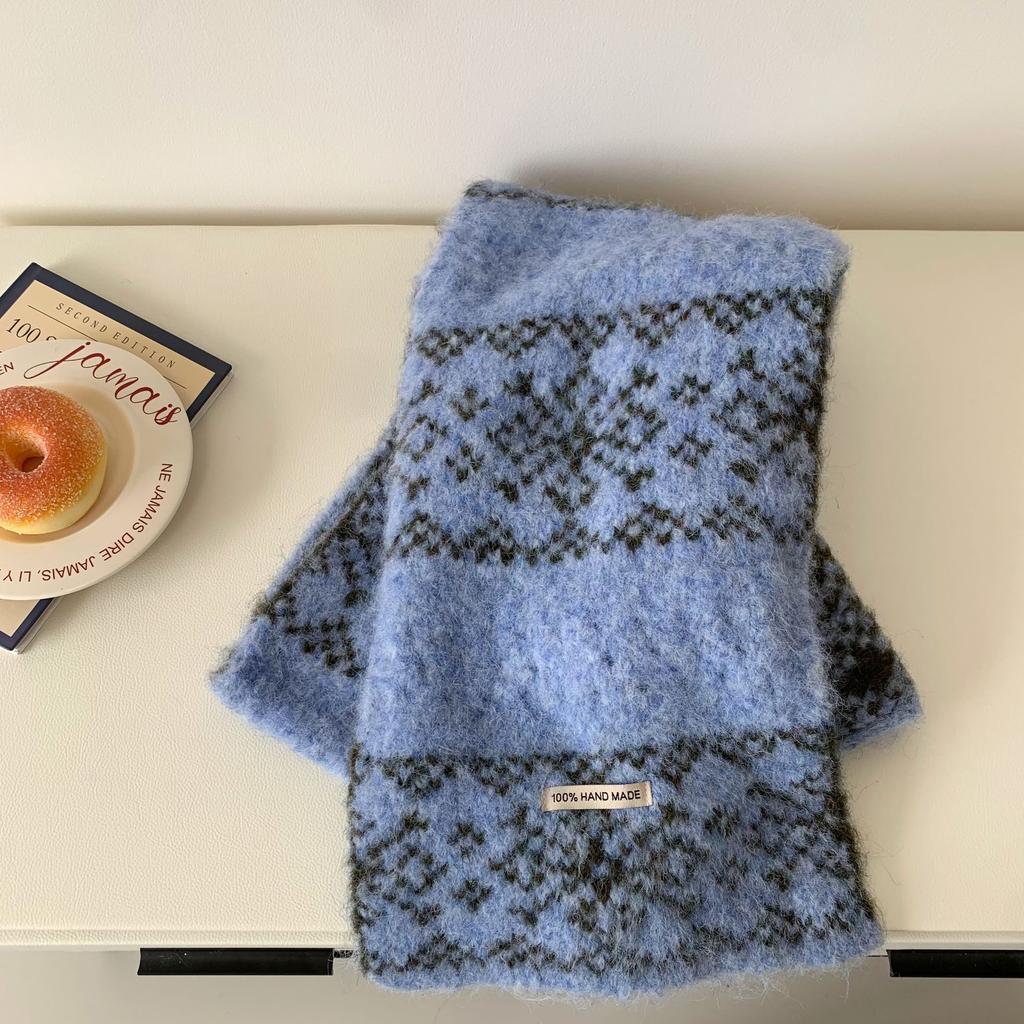 Fair Island Style Fashion Geometric Double-sided Knitted Scarf Women's Autumn and Winter Warm Retro Versatile Scarf Windproof and Cold-proof Men