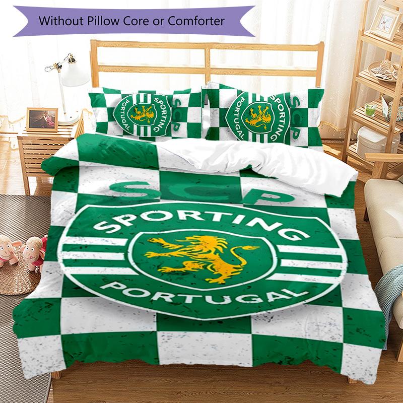 3pcs Sporting CP logo pattern bedding set duvet cover set includes duvet cover &pillowcases,perfect all season bedroom decoration&gift