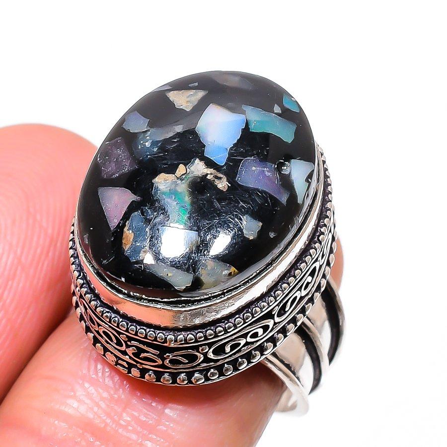 

Natural Black Ethiopian Opal Gemstone 925 Sterling Silver Jewelry Ring Size 8 N1v79
